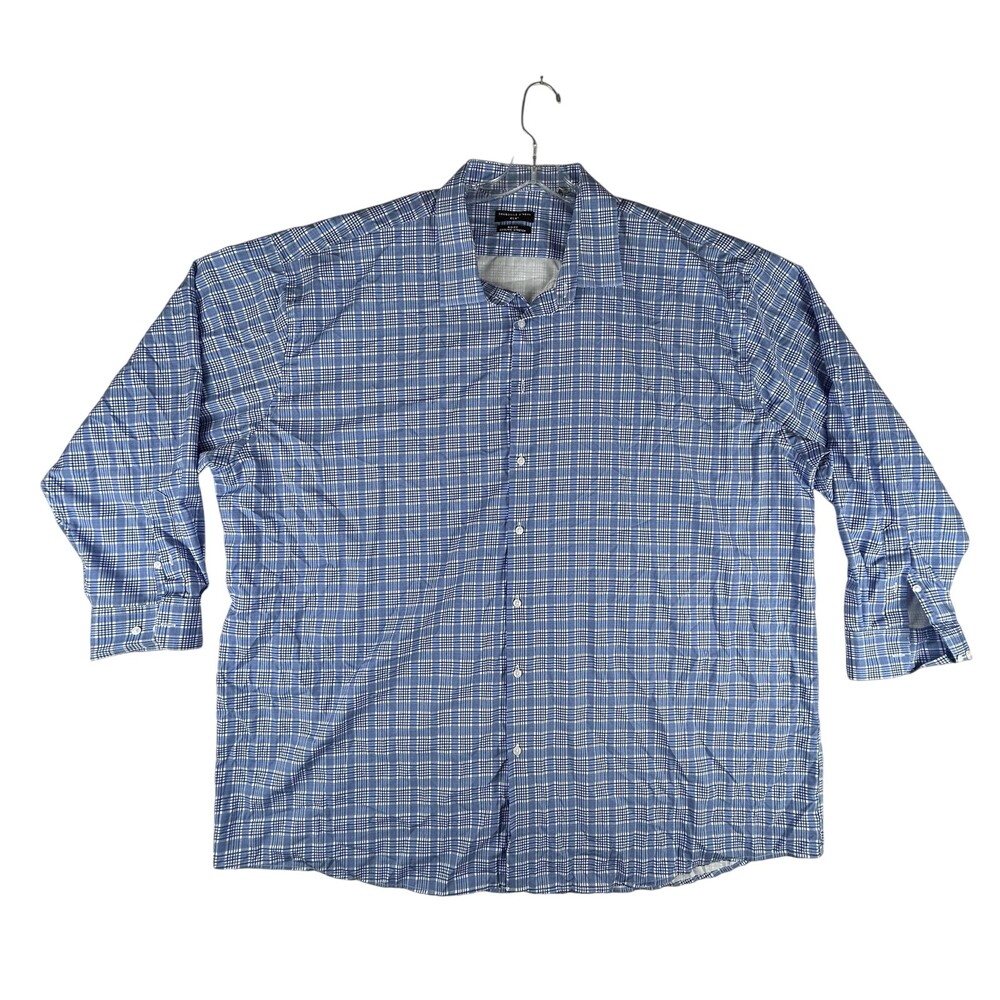 Shaquille O'Neal Shirt Mens XL Blue Plaid Big Fit Button Down Cooling Stretch